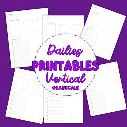 Vertical Daily Sheet Printable (Grayscale)