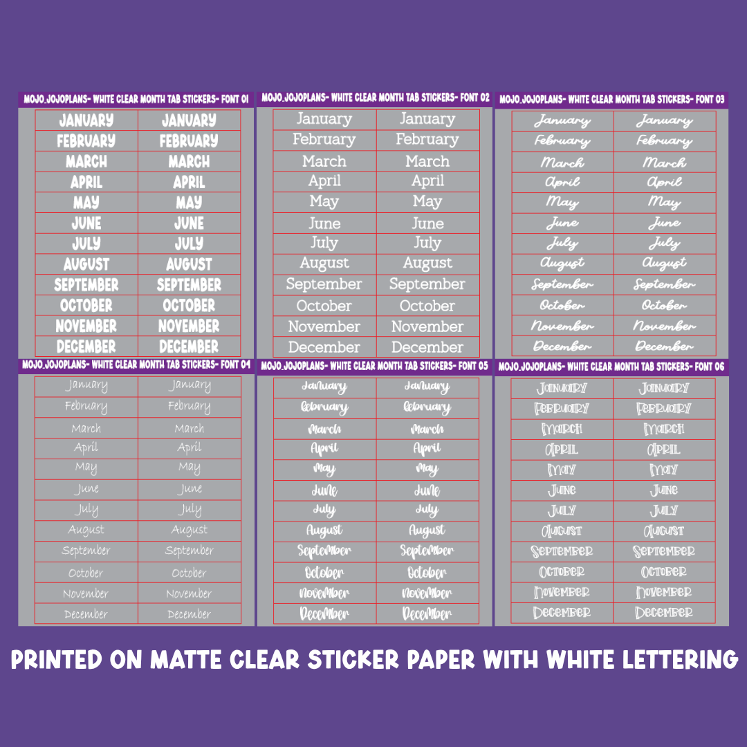 (White) Date the Dates Month Tab Sticker Sheet