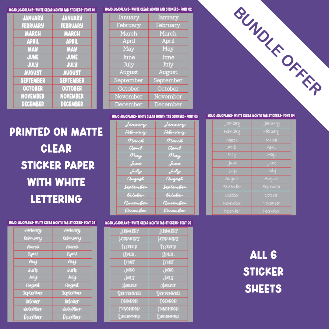 (White) Month Date the Dates Tab Sticker Sheets Bundle