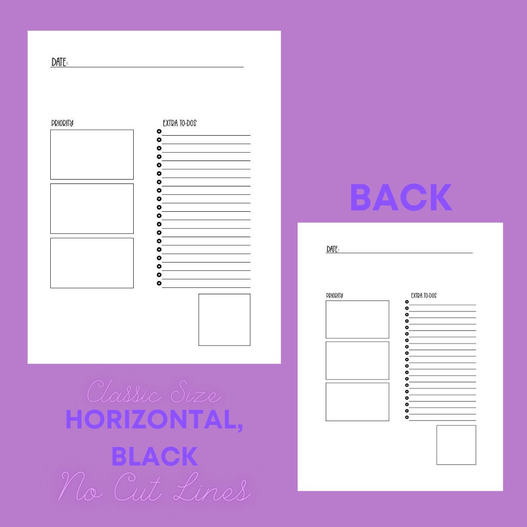 Daily Sheet Printable (Horizontal) (W/O Cut Lines)