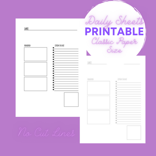Daily Sheet Printable (Horizontal) (W/O Cut Lines)